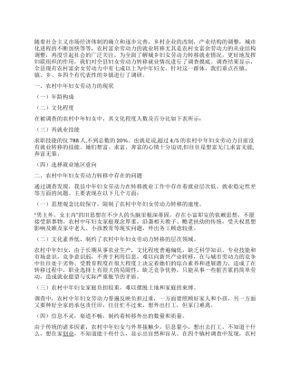 中年妇女劳力转移调研报告