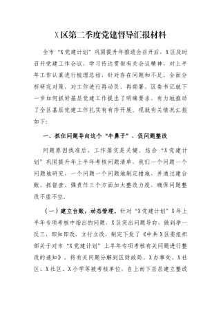 X区第二季度党建督导汇报材料