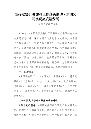 坚持党建引领 狠抓工作落实推动×集团公司实现高质量发展 公司党建工作汇报