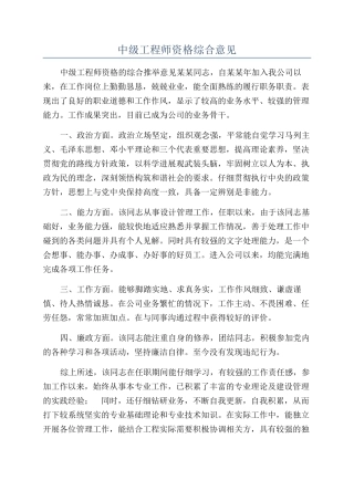 中级工程师资格综合意见