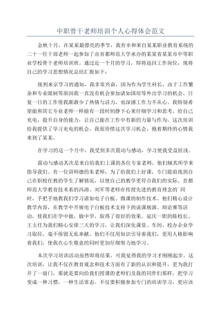 中职骨干教师培训个人心得体会范文