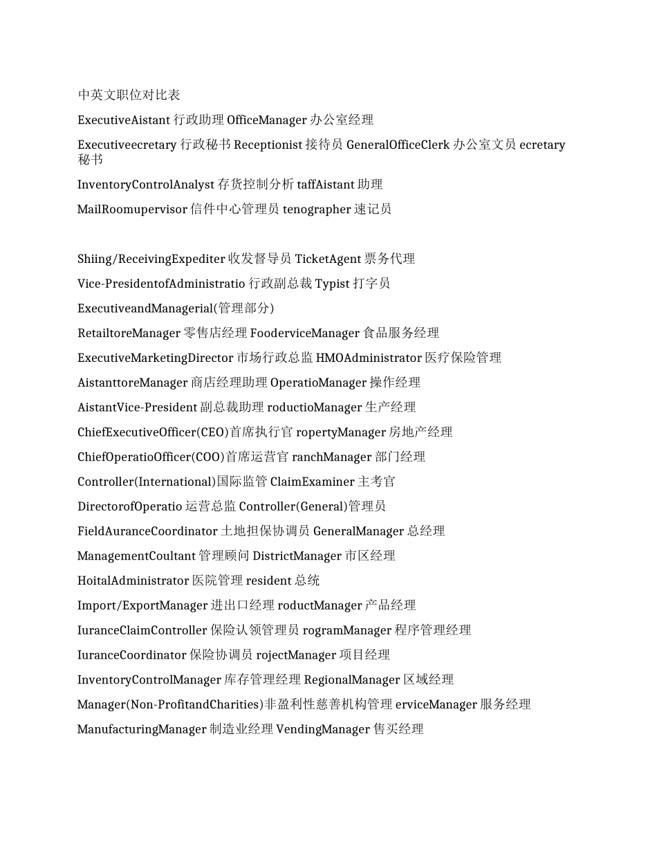 中英文职位对照表_第1页