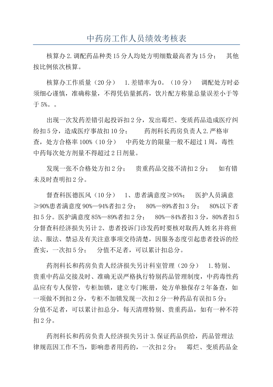 中药房工作人员绩效考核表_第1页