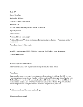 中西医药剂师个人英文简历范文