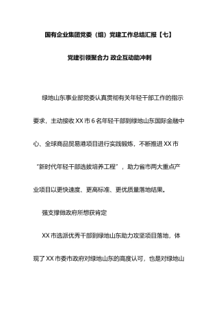 国有企业集团党委（组）党建工作总结汇报  党建引领聚合力 政企互动助冲刺