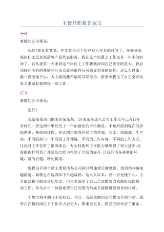 主管升职报告范文