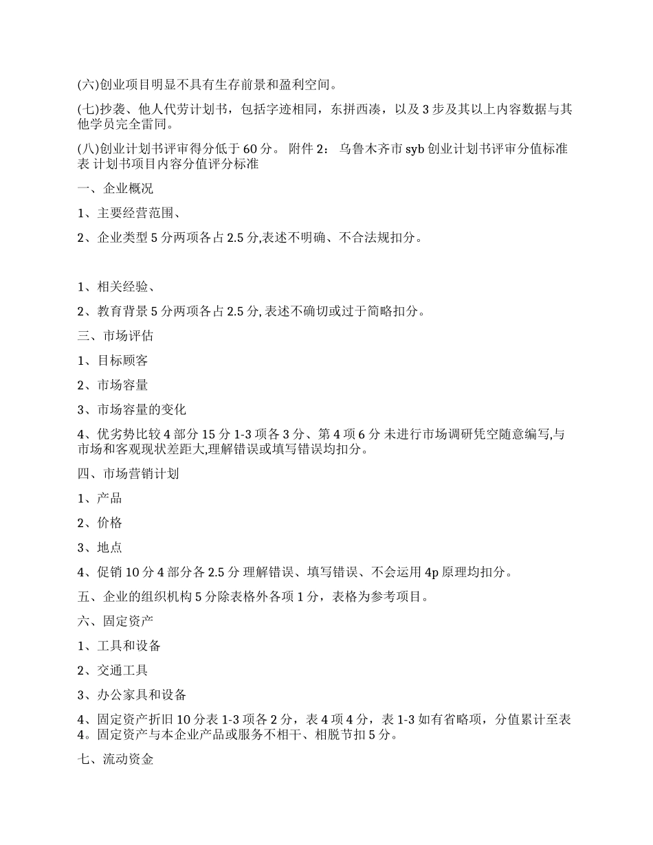 乌鲁木齐市SYB创业计划书评审标准_第2页