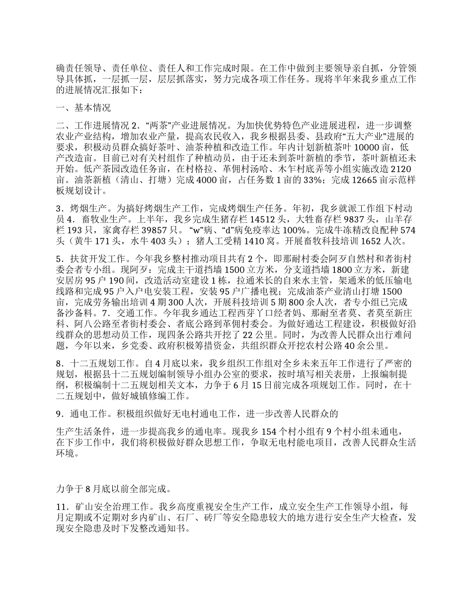 乡2024年上半年重点工作进展情况报告_第1页