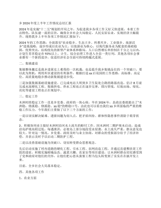乡2024年度上半年工作情况总结汇报