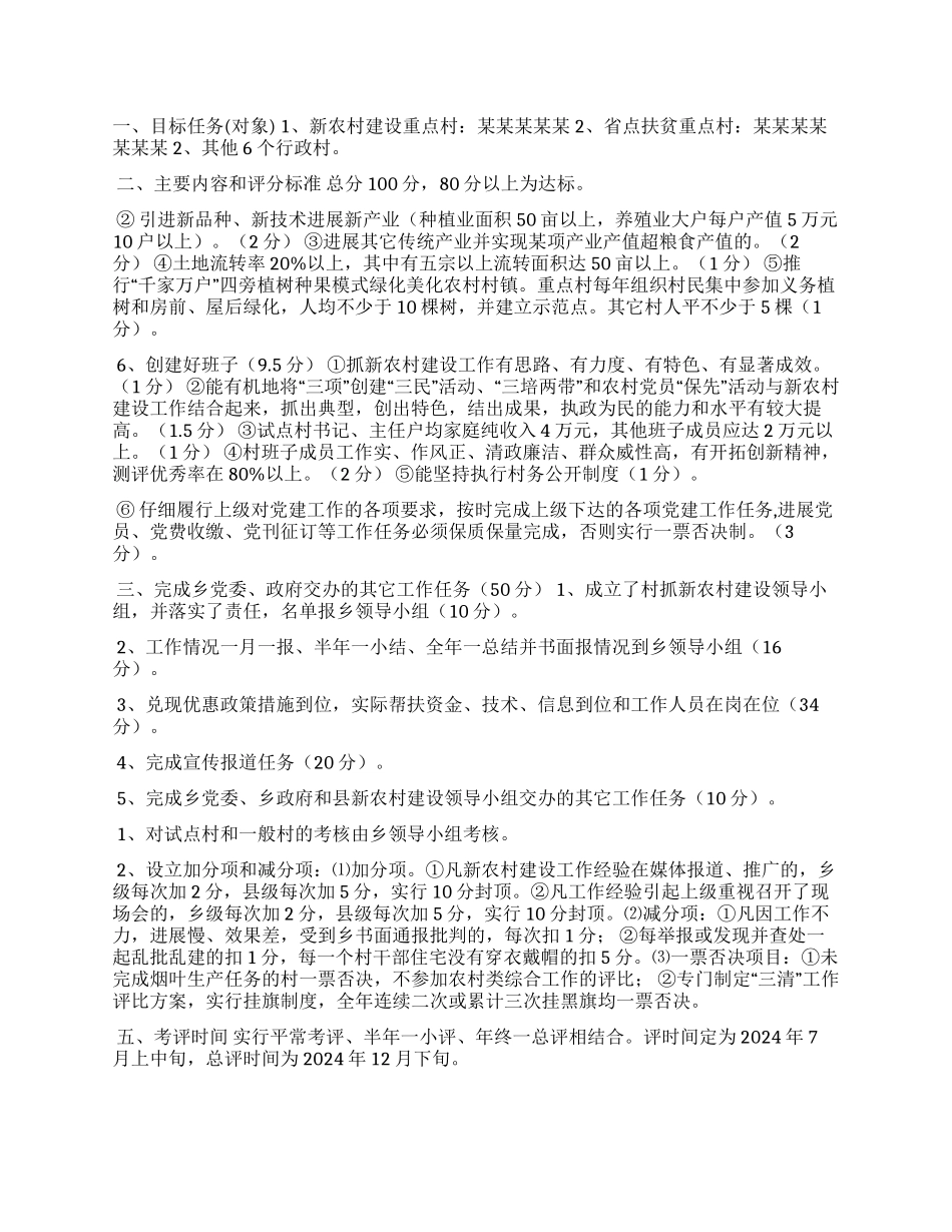 乡2024年新农村建设工作目标考评方案_第1页