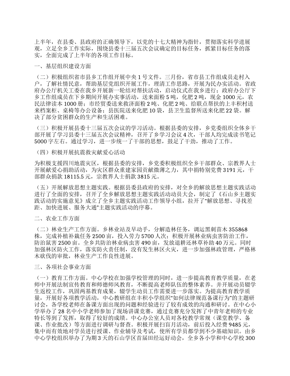 乡上半年工作总结_第1页