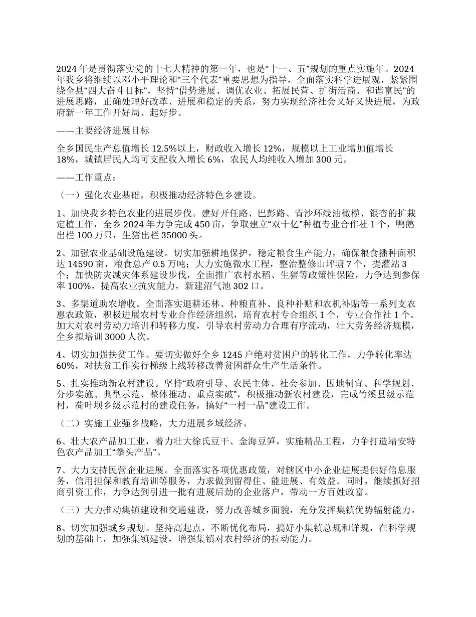 乡人民政府2024年工作计划_第1页