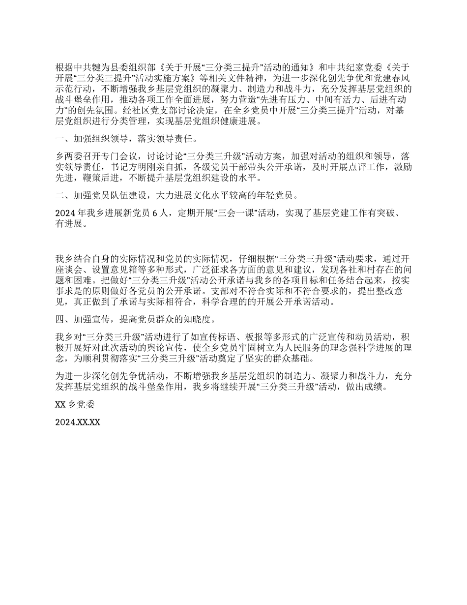 乡党委三分类三升级工作总结_第1页
