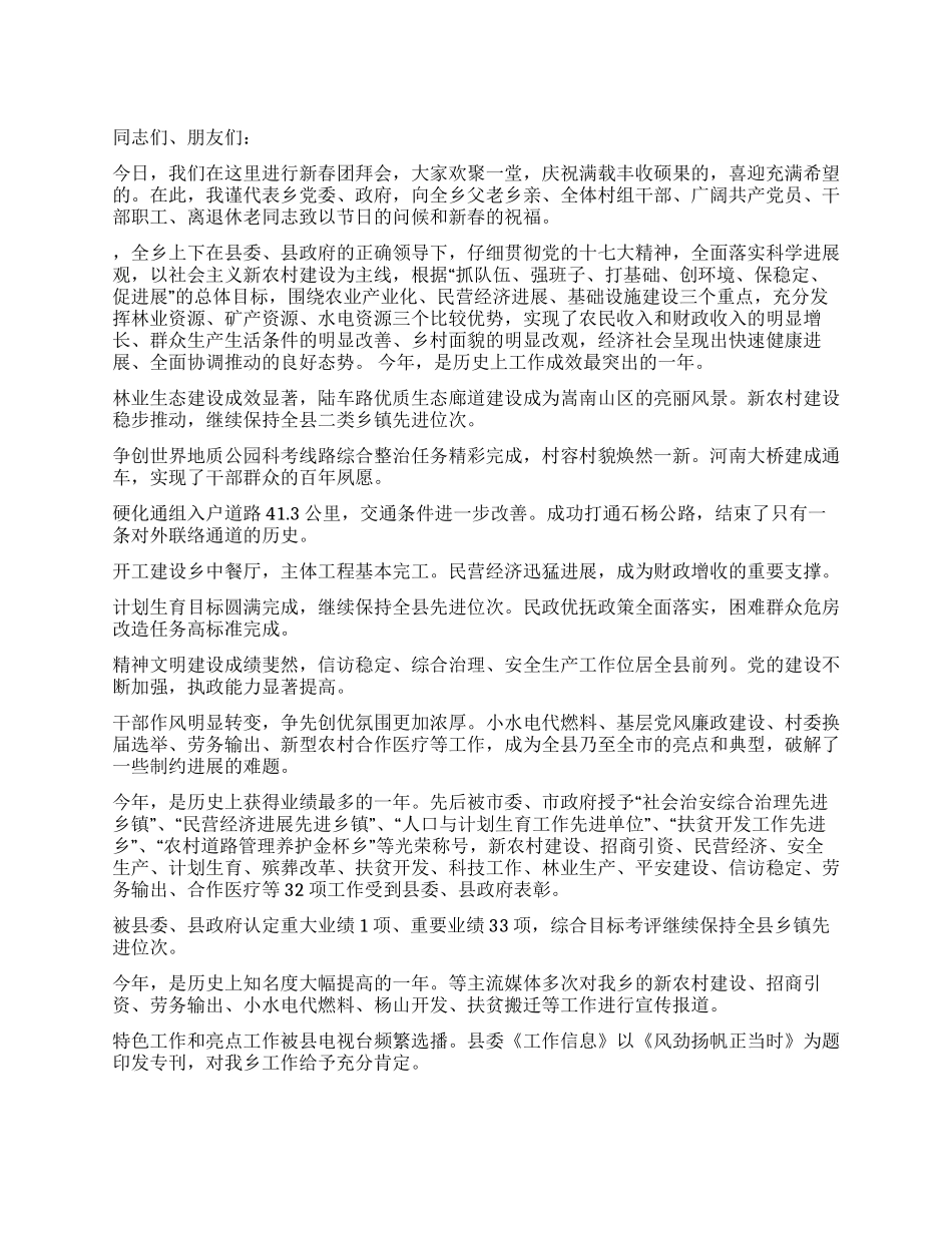 乡党委书记在新春会议上的发言_第1页