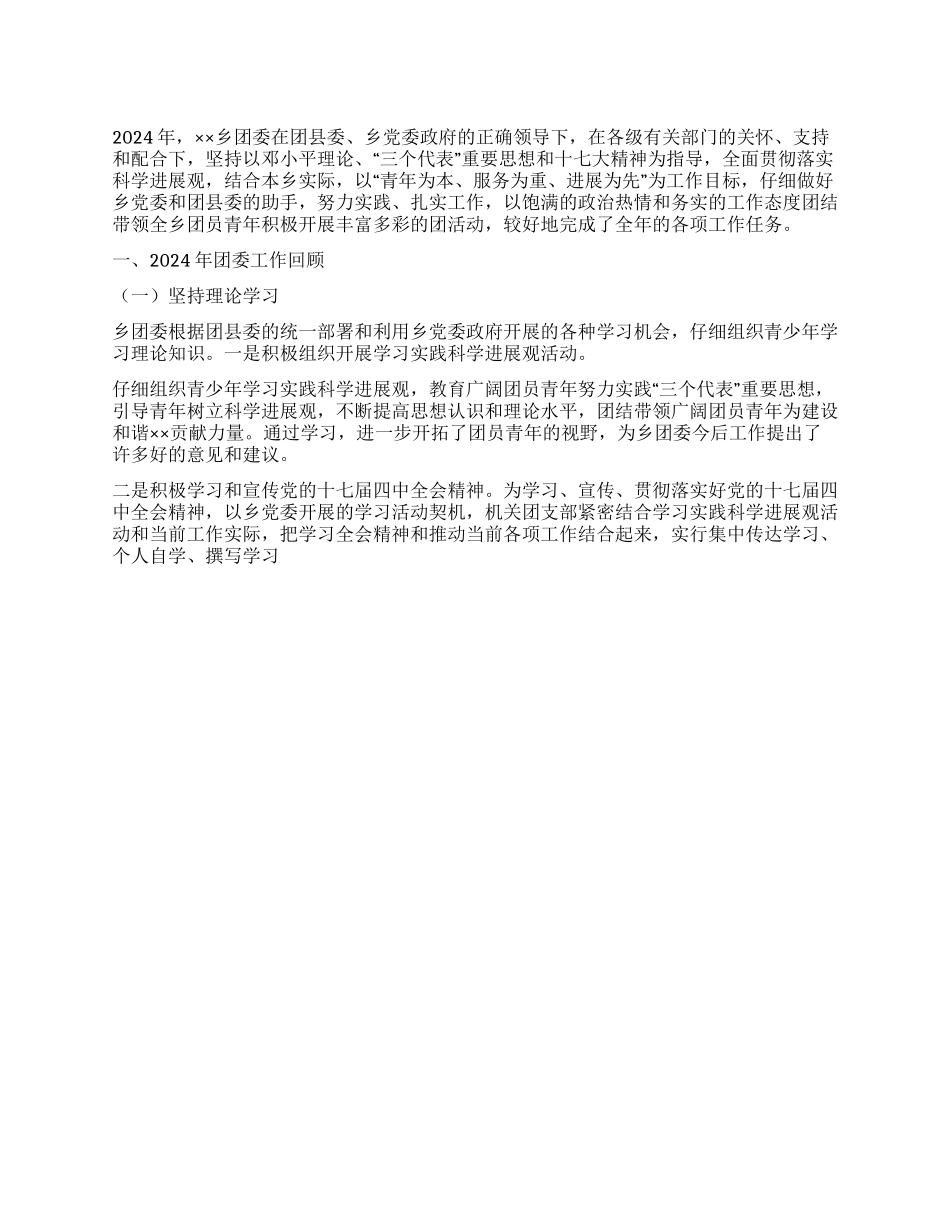 乡团委2024年度工作总结及2024年工作计划_第1页