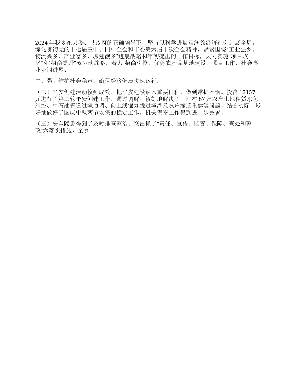 乡政府2024年工作总结及2024年作思路_第1页