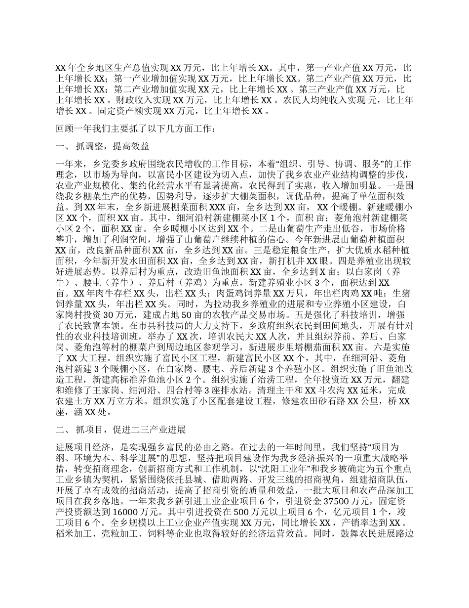 乡政府XX年工作总结_第1页