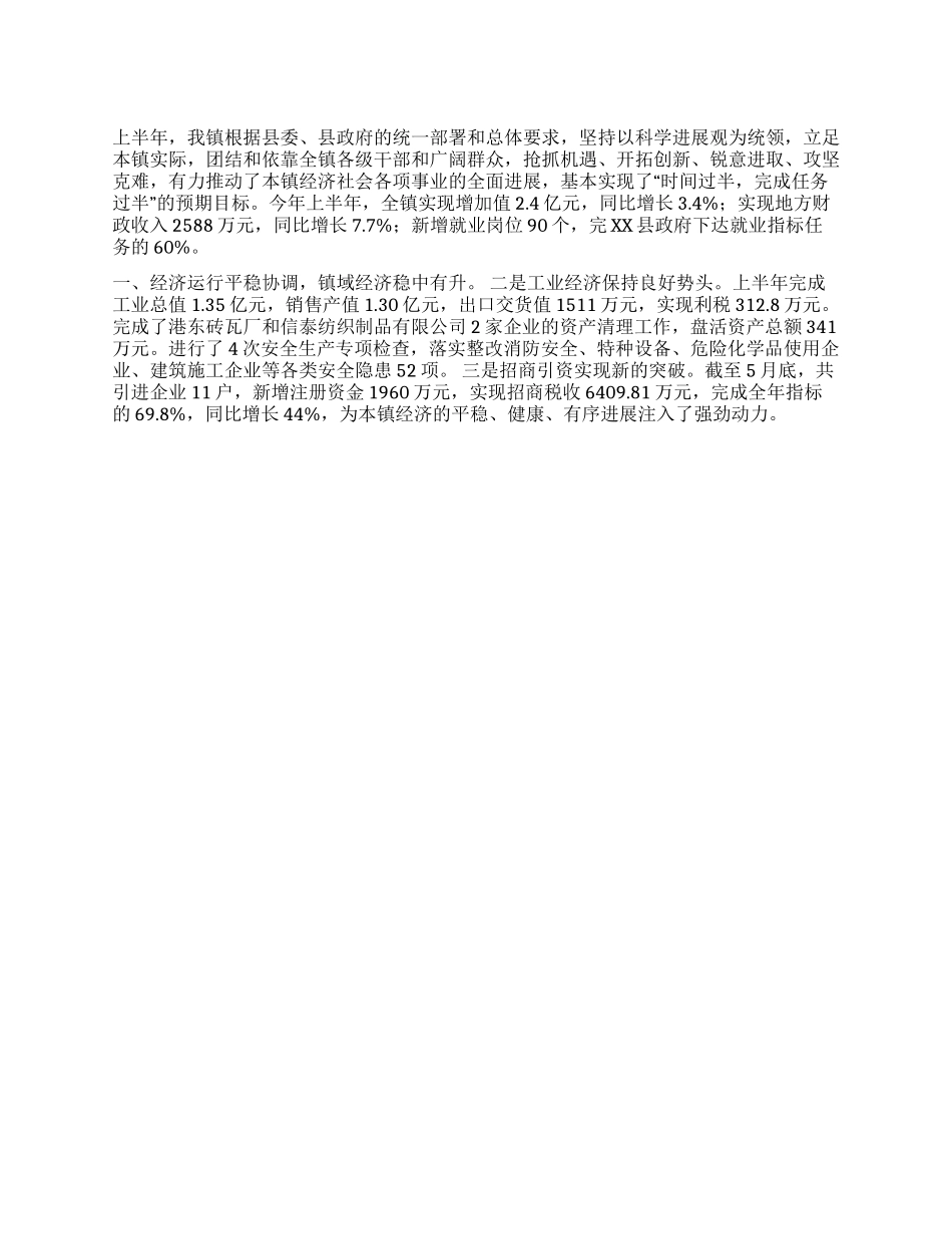 乡镇2024年上半年工作总结及下半年工作思路_第1页