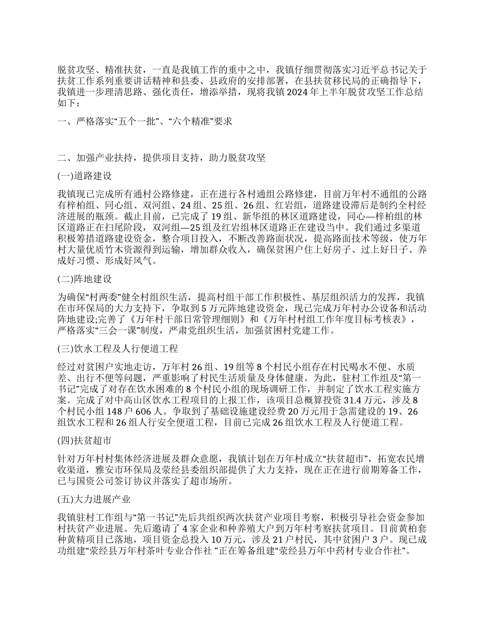 乡镇2024年上半年脱贫工作总结_第1页