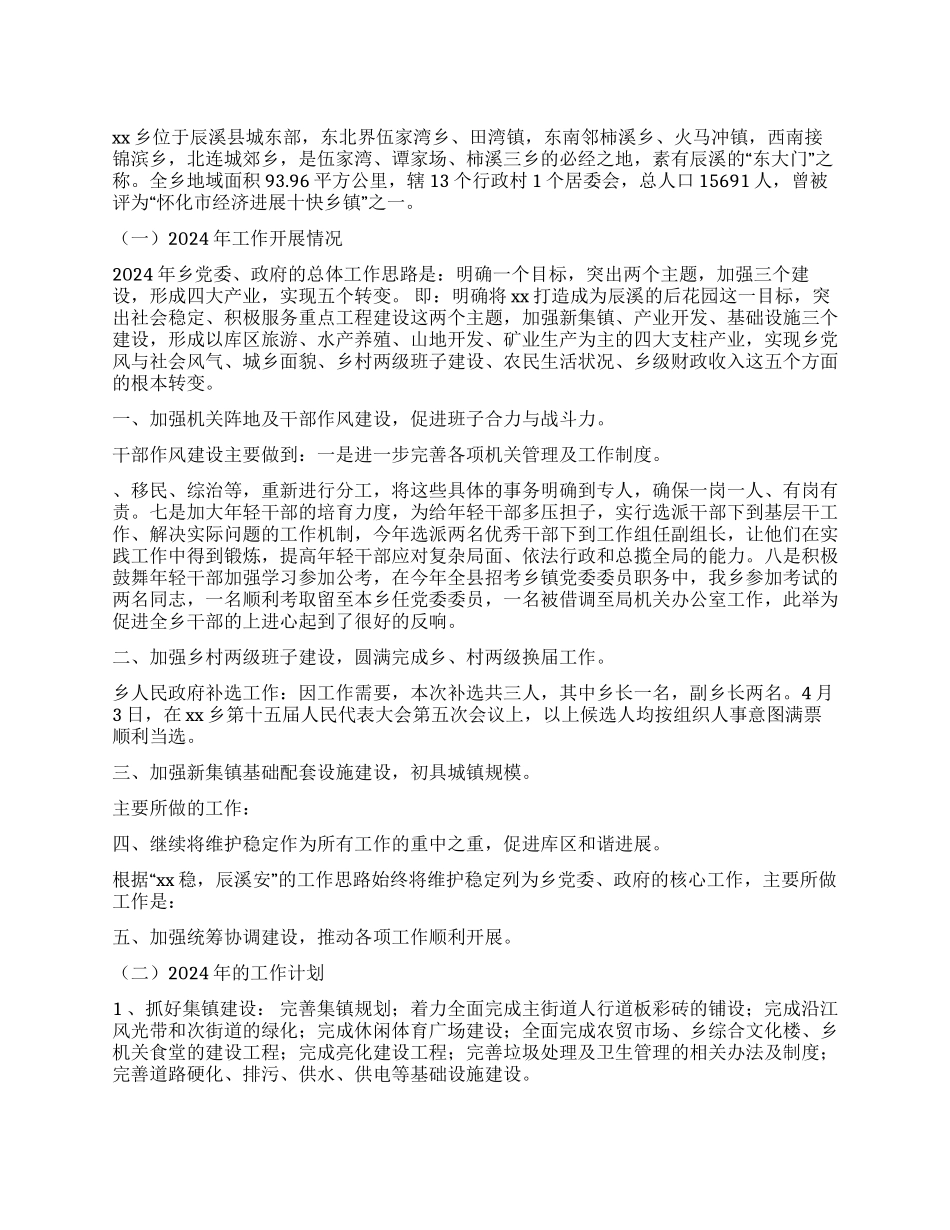 乡镇2024年工作开展情况及2024年工作计划_第1页