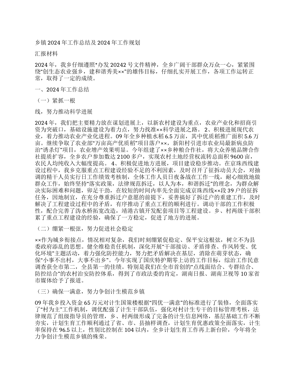 乡镇2024年工作总结及2024年工作规划_第1页