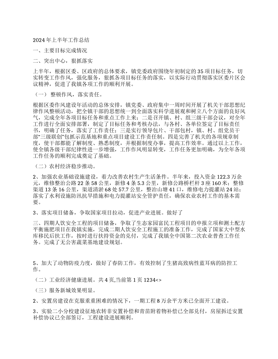 乡镇2024年工作总结和下半年工作计划_第1页