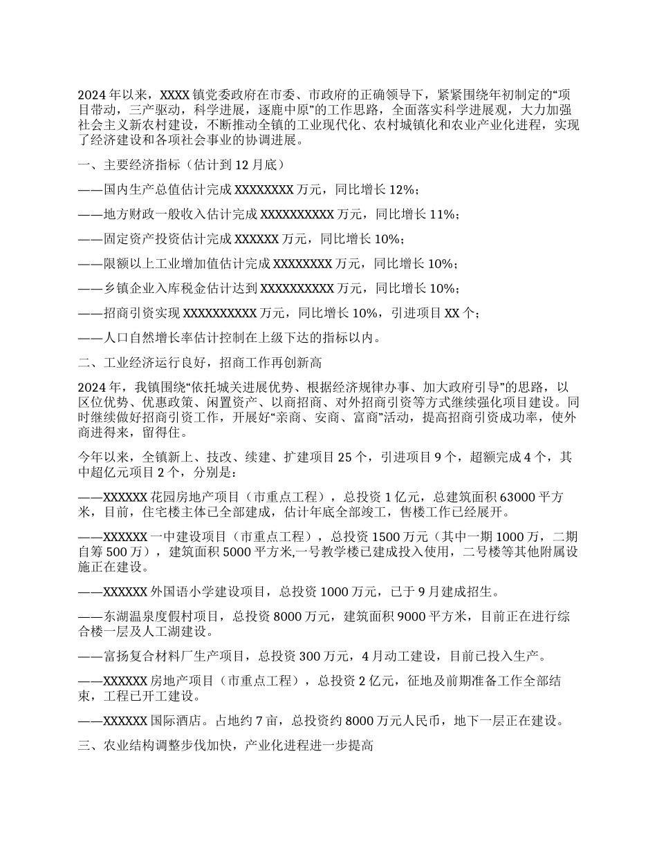 乡镇2024年工作总结及2024年工作计划_第1页