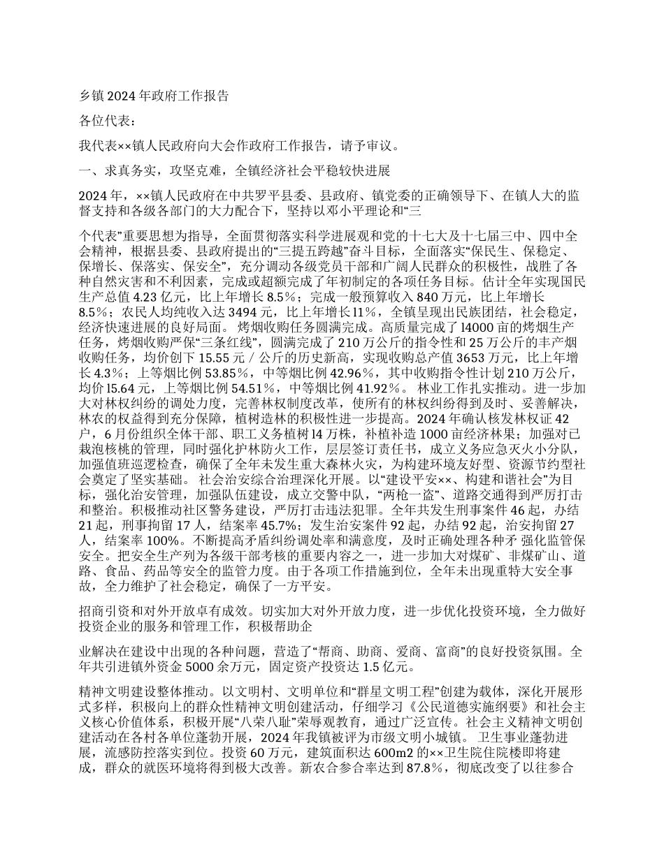 乡镇2024年政府工作报告_第1页