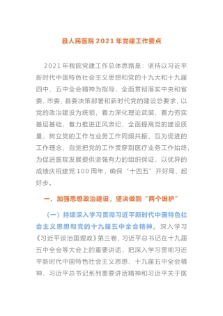 县人民医院2021年党建工作要点