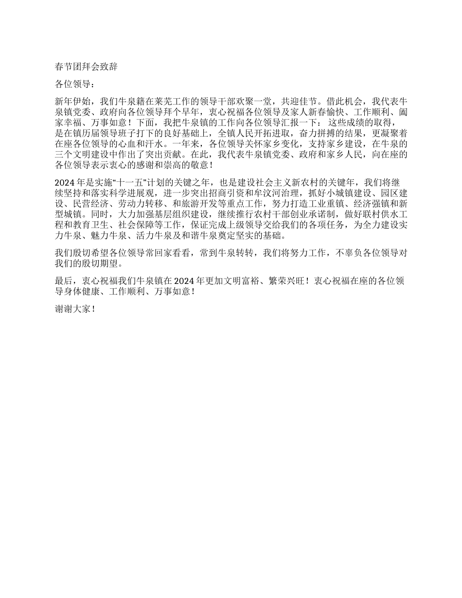 乡镇2024年春节团拜会致辞_第1页