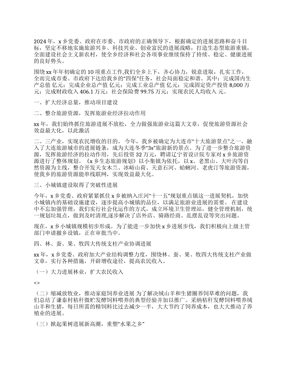 乡镇2024年终工作总结及2024年工作安排_第1页