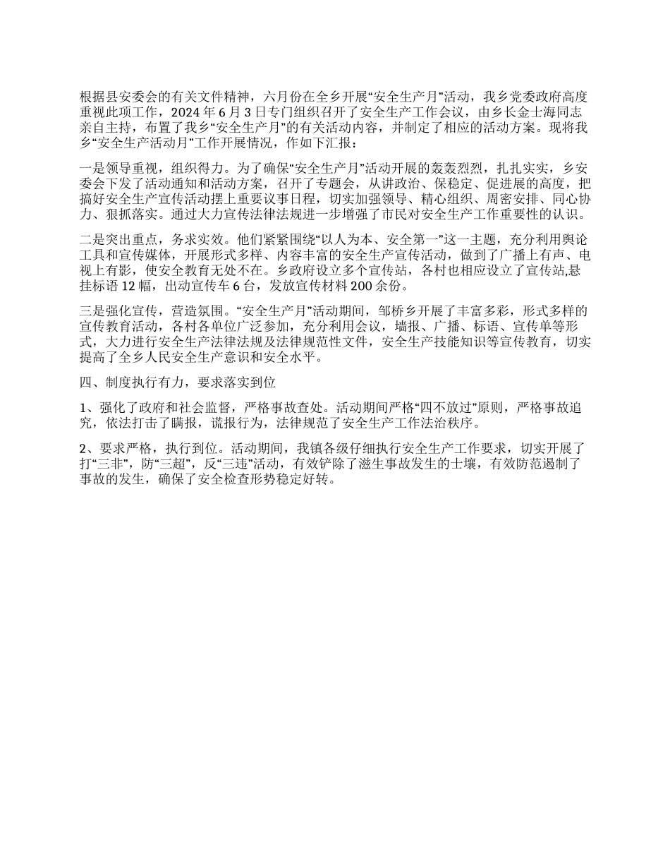 乡镇“安全生产活动月工作总结_第1页