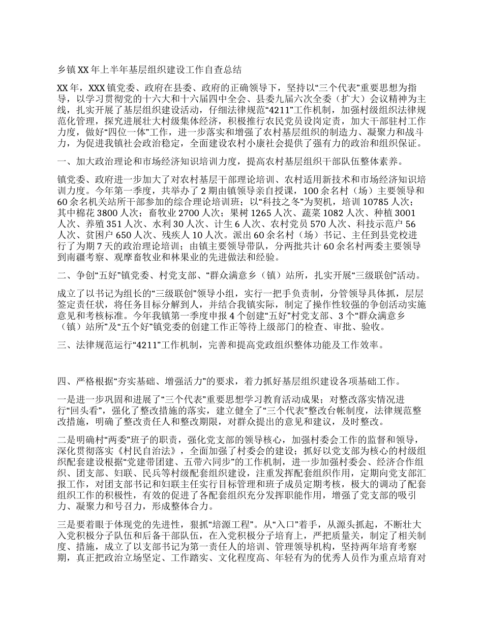 乡镇上半年基层组织建设工作自查总结_第1页