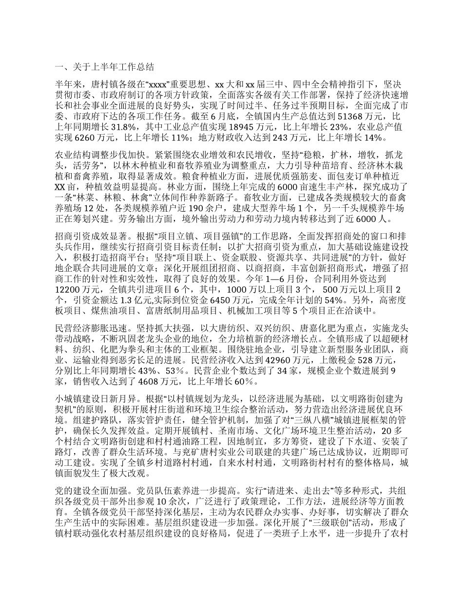 乡镇上半年总结及下半年思路_第1页