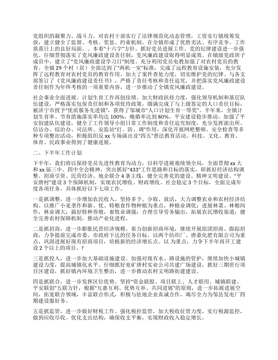 乡镇上半年总结及下半年思路_第2页