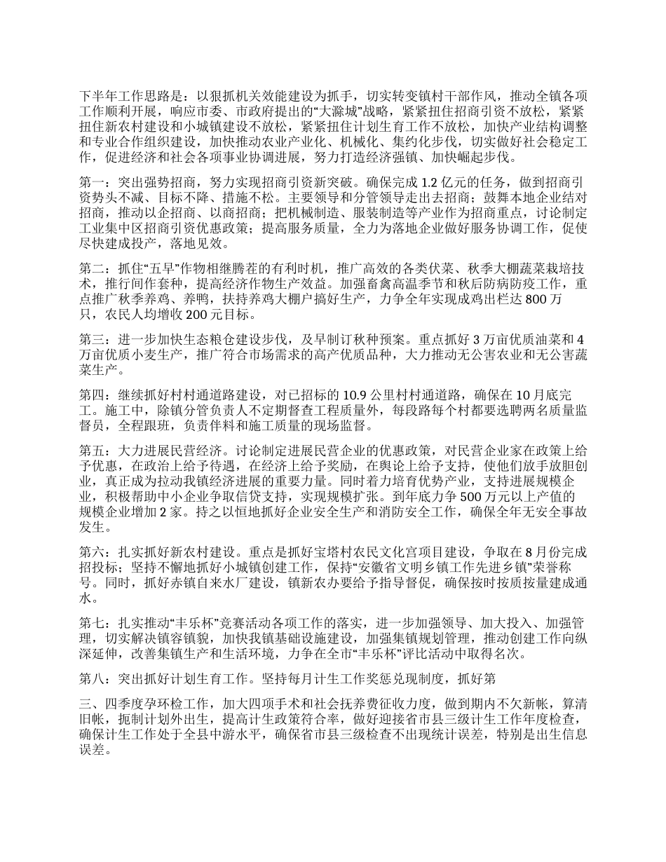 乡镇下半年工作安排_第1页