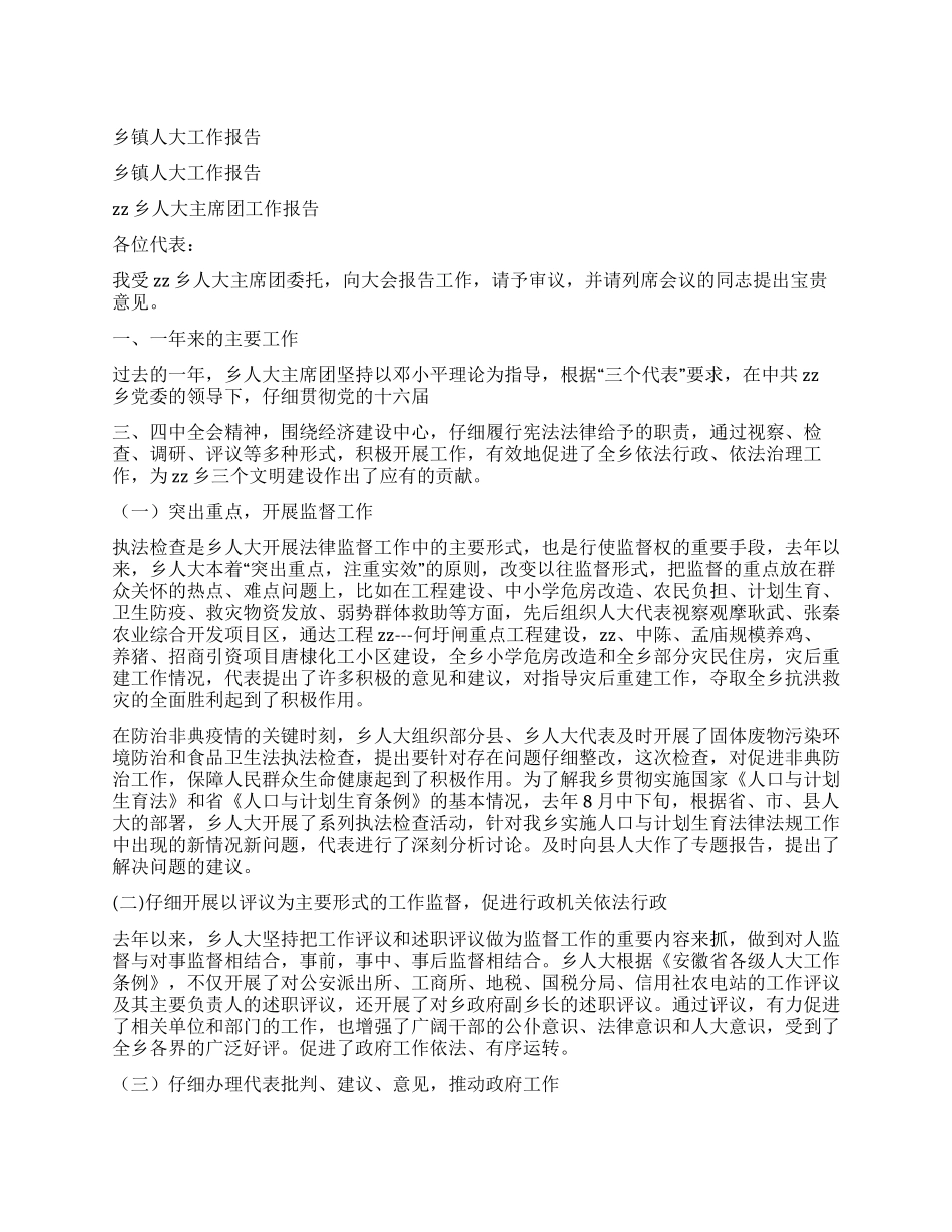 乡镇人大工作报告_第1页