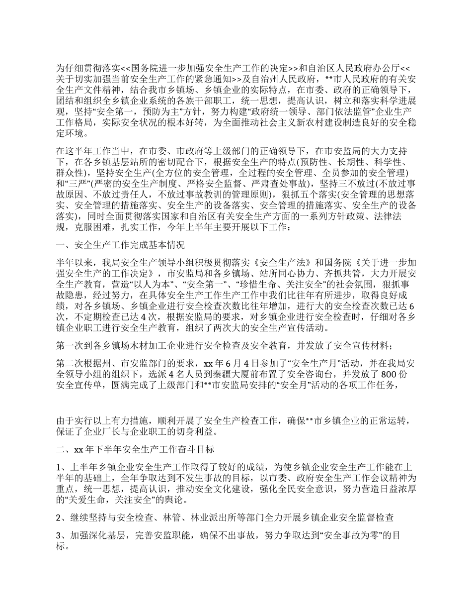 乡镇企业XX上半年安全生产工作总结_第1页