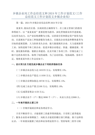 乡镇企业局工作总结范文和2024年工作计划范文