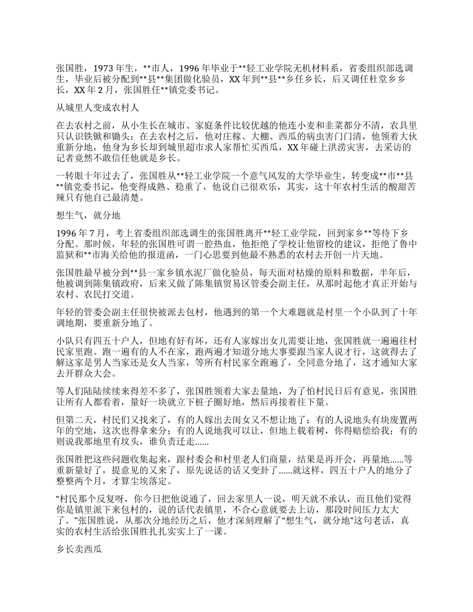 乡镇党委书记做好农村工作事迹材料_第1页