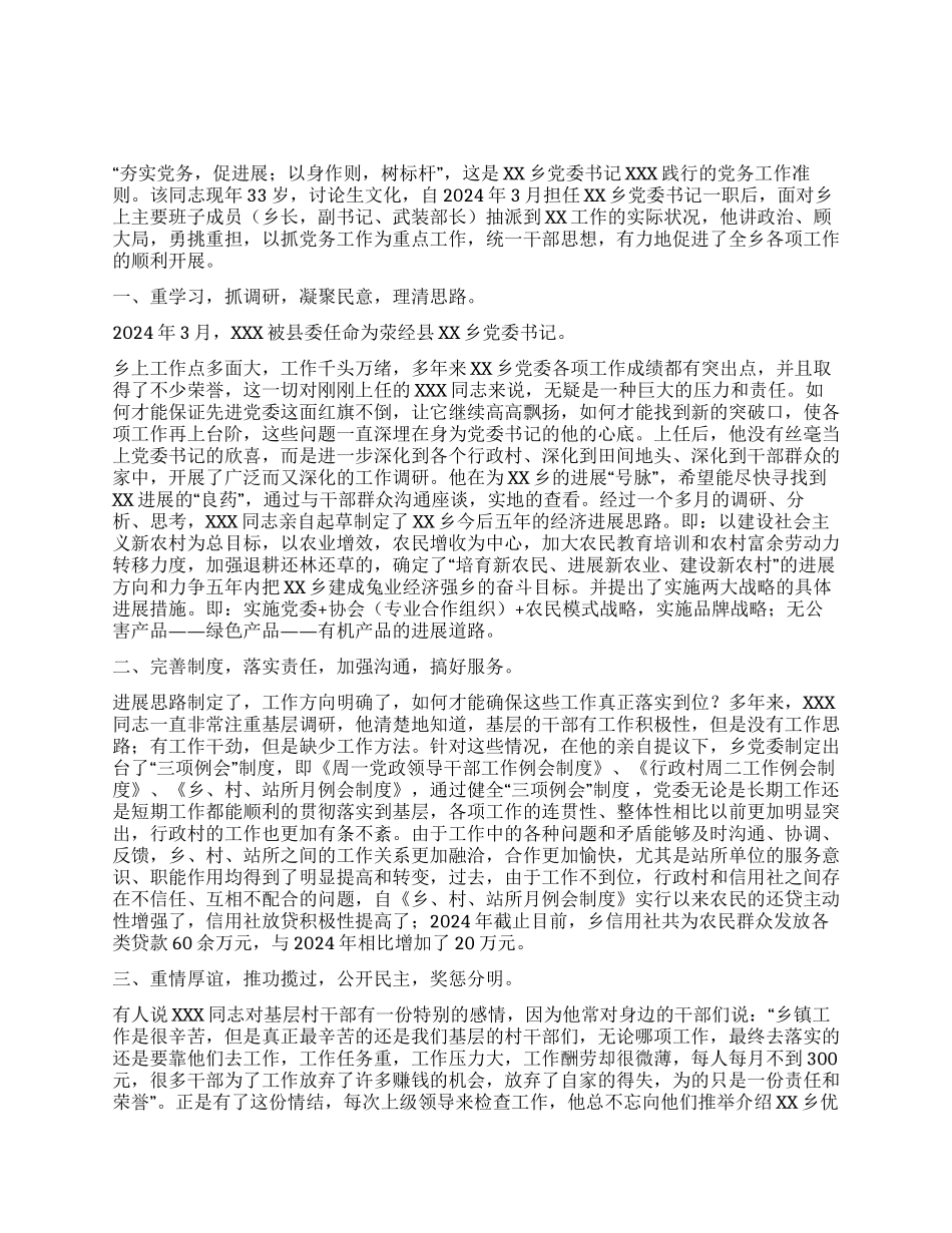 乡镇党委书记优秀党务工作者事迹材料_第1页