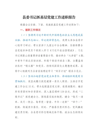 县委书记抓基层党建工作述职报告