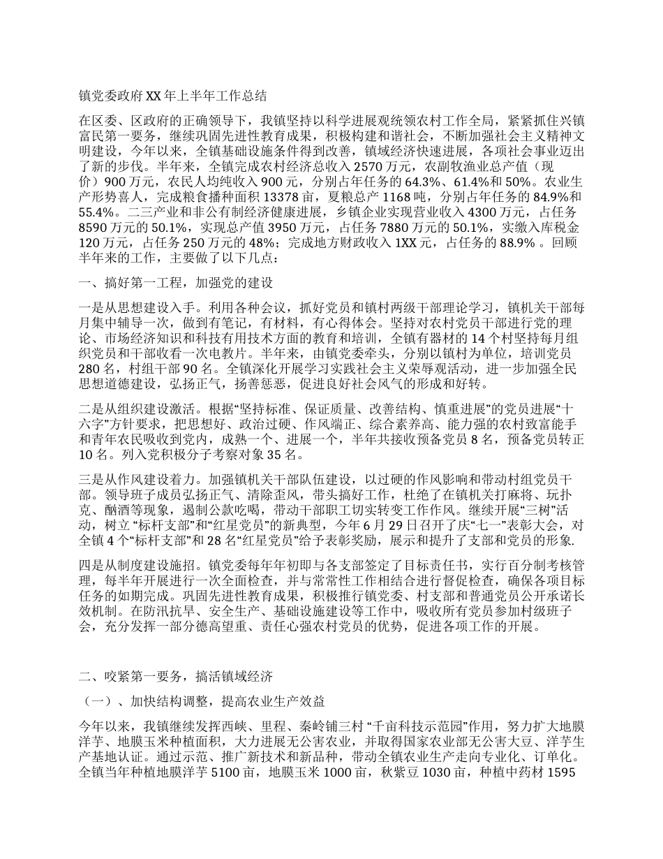 乡镇党委政府XX年上半年工作总结_第1页