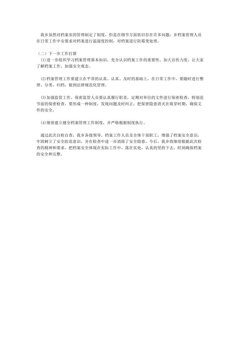 乡镇关于开展档案安全风险隐患治理情况的自查报告_第2页