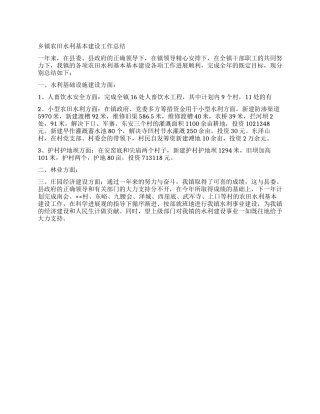 乡镇农田水利基本建设工作总结