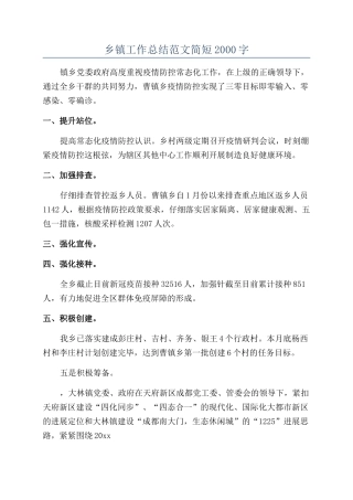 乡镇工作总结范文简短2000字