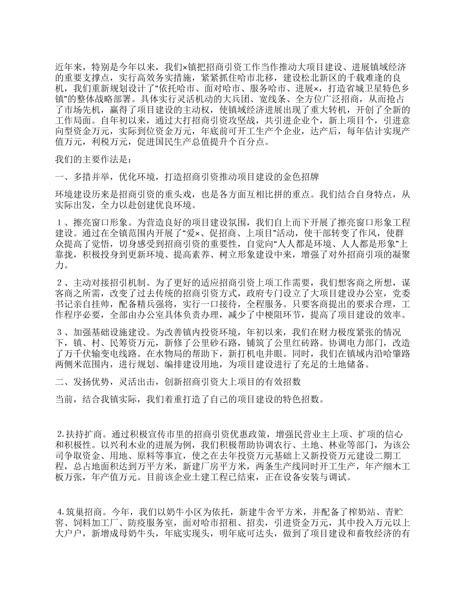 乡镇招商引资典型经验发言材料_第1页