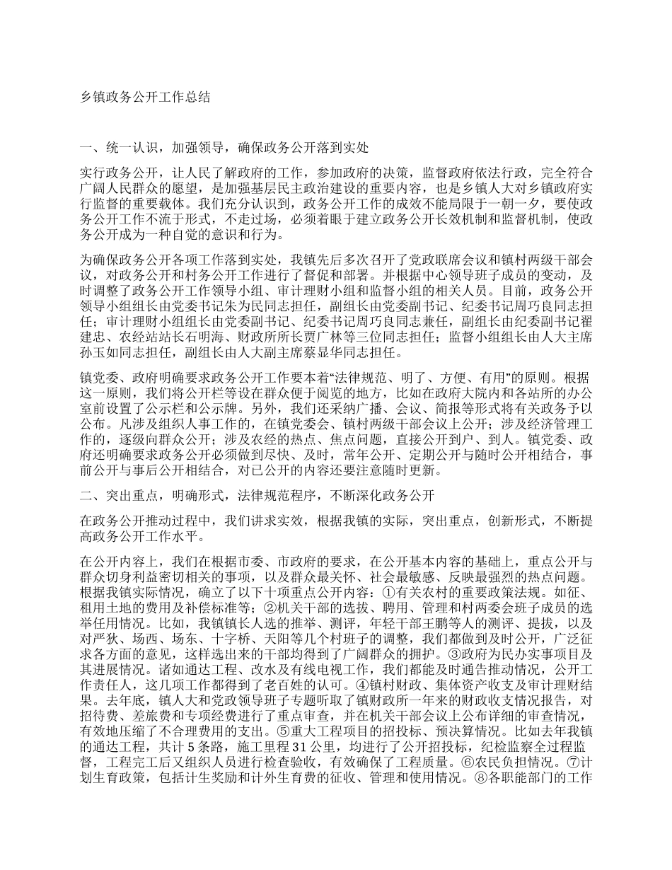 乡镇政务公开工作总结_第1页