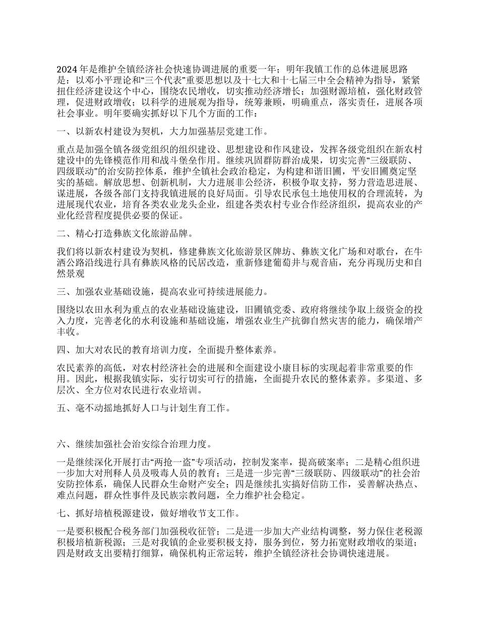 乡镇政府2024年工作计划_第1页