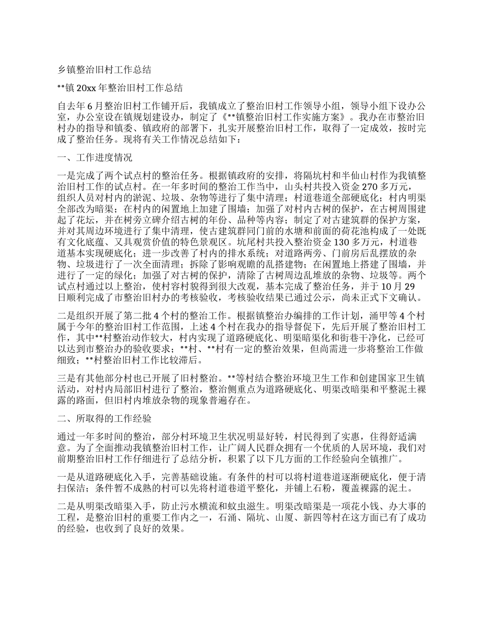 乡镇整治旧村工作总结_第1页